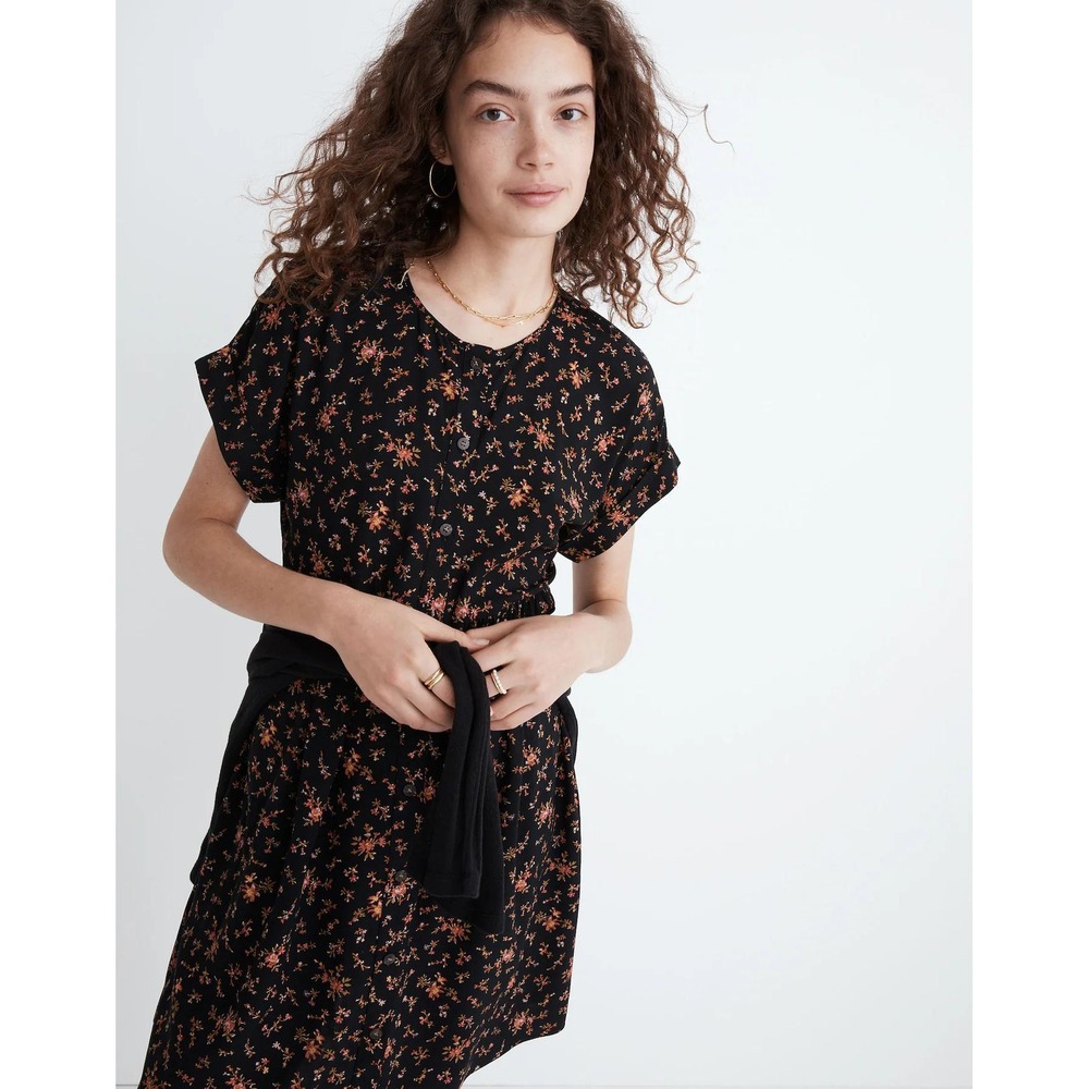 Madewell Black and Orange Floral Mini Dress